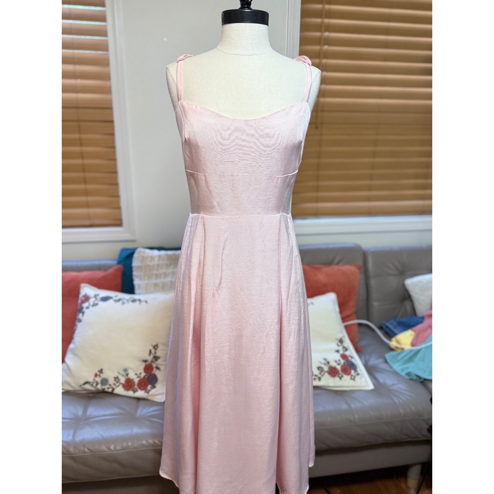 ML Monique Lhuillier Pink Faille Open Back Midi Dress 12 Bow Straps Cocktail